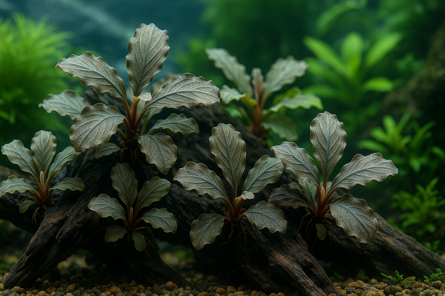 Bucephalandra brownie Ghost Ulu Kapus in aquarium